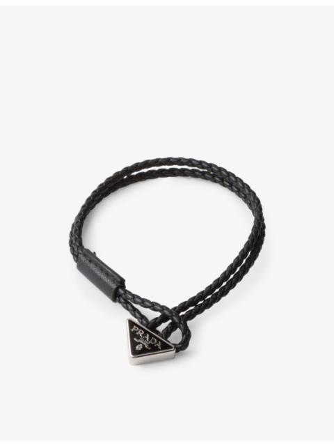 Brand-plaque braided leather bracelet