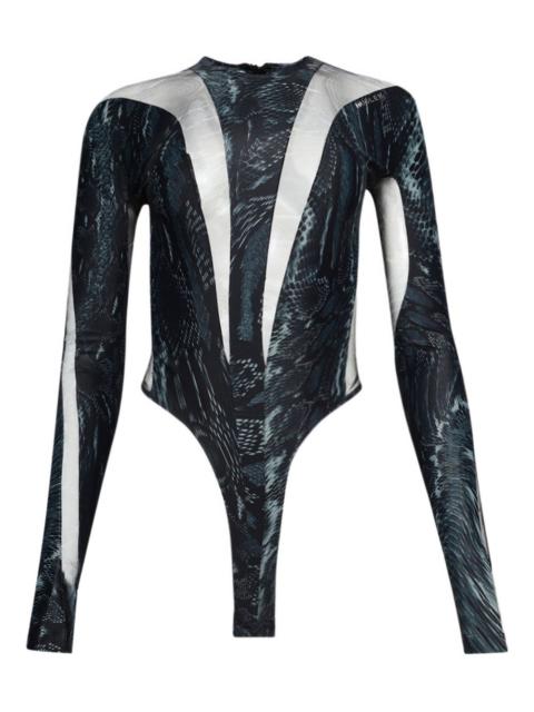 snake-print mesh bodysuit