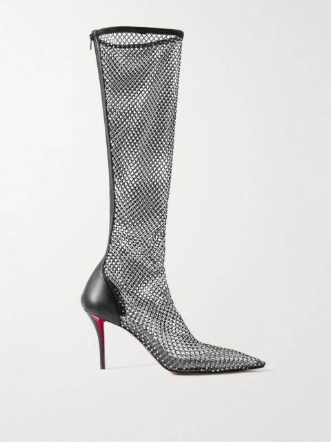 Apostropha 85 Crystal-embellished Leather-trimmed Mesh Knee Boots