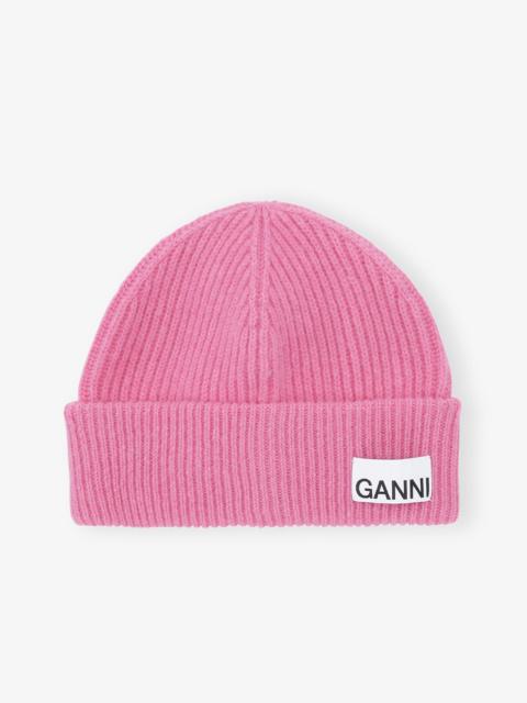 PINK FITTED WOOL RIB KNIT BEANIE