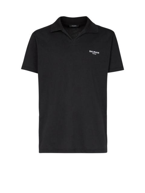 Sustainable cotton polo with small velvet Balmain Paris logo