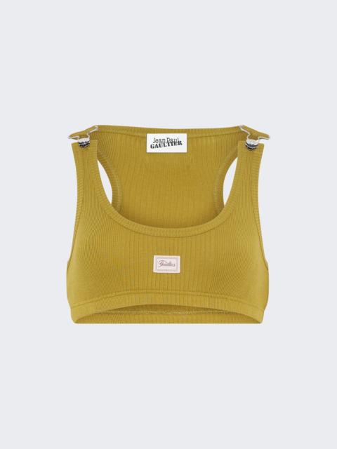 Ribbed Cotton Bra With Overall Buckles Green