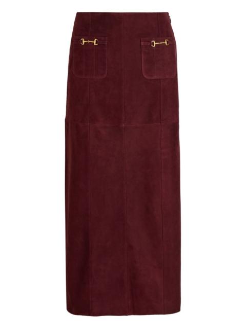 Edwina horsebit-embellished suede midi skirt