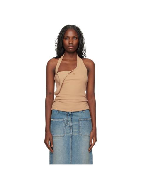 Beige Asymmetric Rib 90's Tank Top