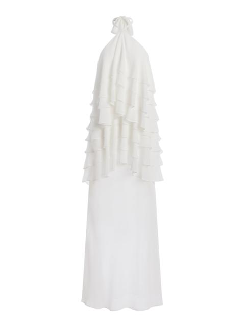 Gaia Tiered Chiffon Maxi Dress white
