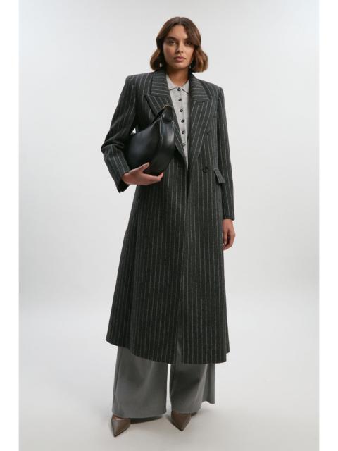 Tall Wool Pinstripe Oversized Double Breasted Tailored Maxi Coat
