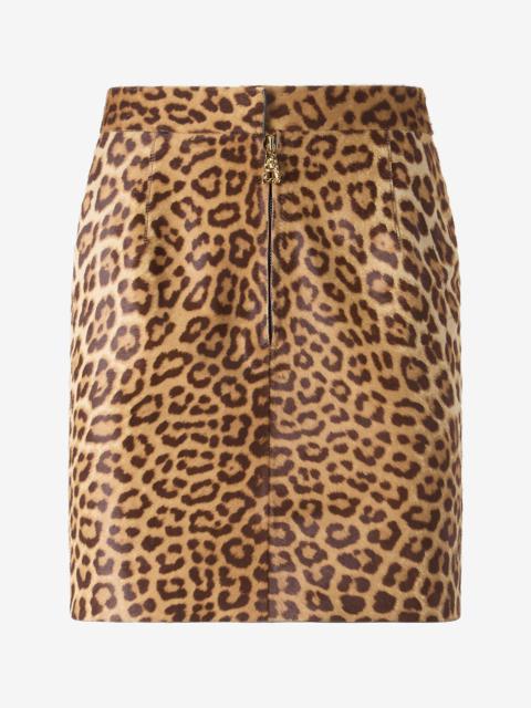 Leather Mini Skirt with Leopard Skin Print