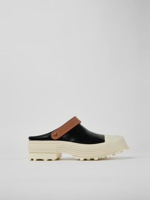 Black-White-Brown Leather Clogs