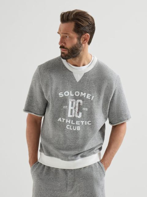 Cotton and linen mélange French terry short sleeve sweatshirt with print