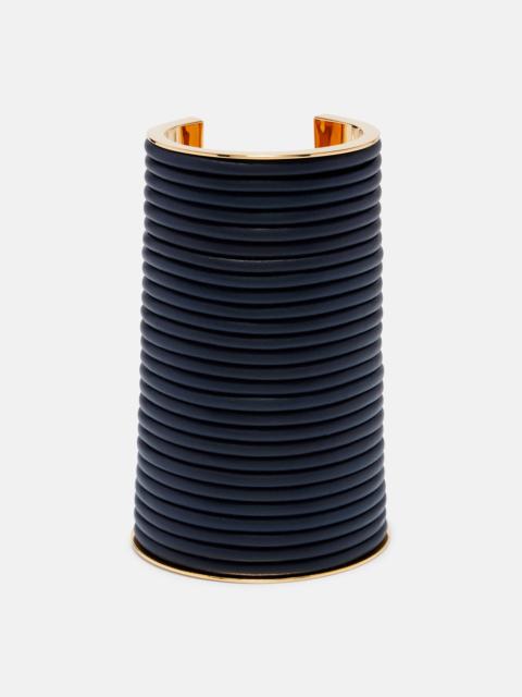 Leather-trimmed cuff bracelet