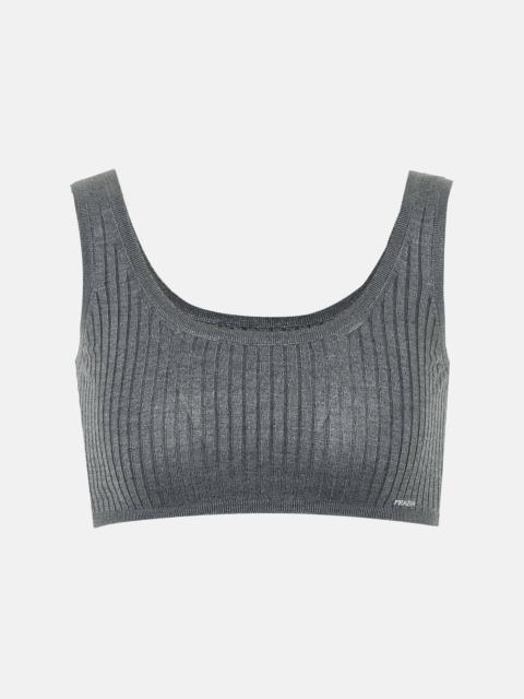Ribbed-knit stretch silk-blend bra