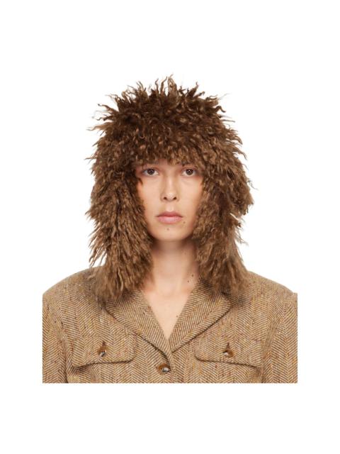Tan Faux Fur Trim Aviator Hat