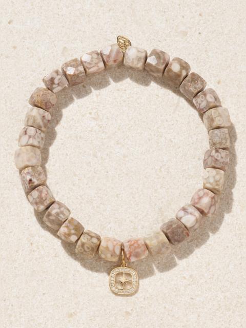 Starburst Open Icon 14-karat Gold, Jasper And Diamond Bracelet