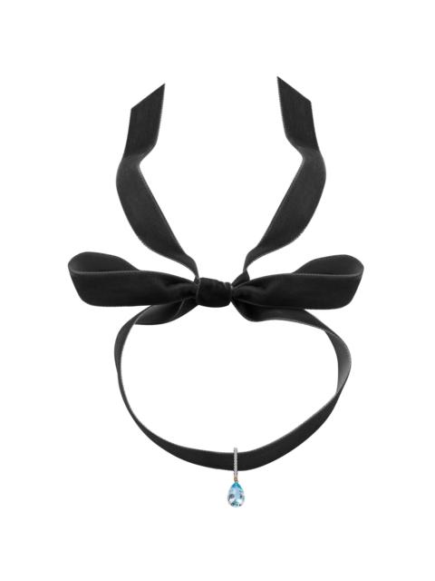 14K Yellow Gold Topaz, Diamond Velvet Choker blue