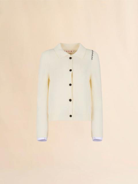 CREAM COTTON COLLARED CARDIGAN