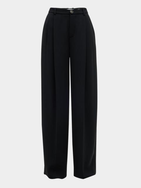 Drop-Waist Pleated Crepe Trousers