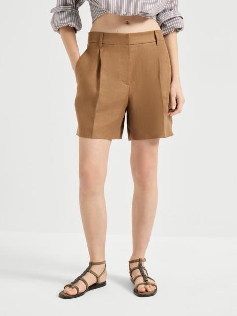 Linen diagonal sartorial shorts with monili