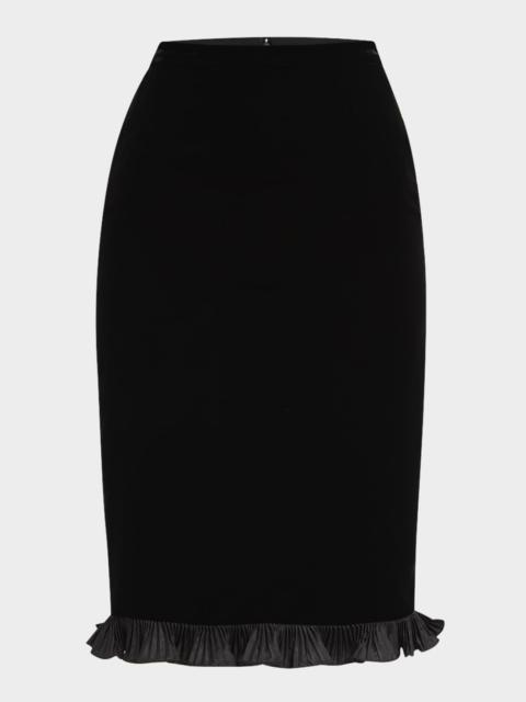 Ruffle Hem Velvet Pencil Skirt