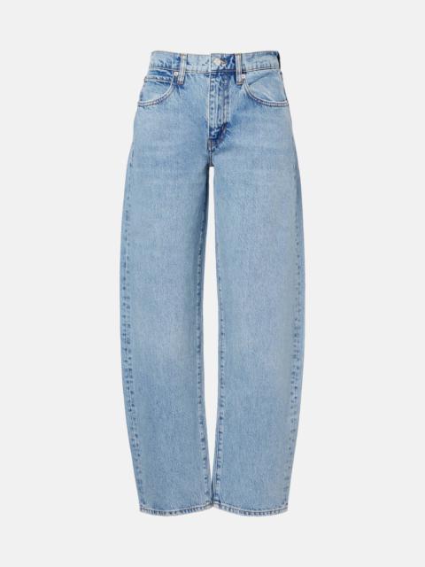 Low Slung mid-rise barrel-leg jeans