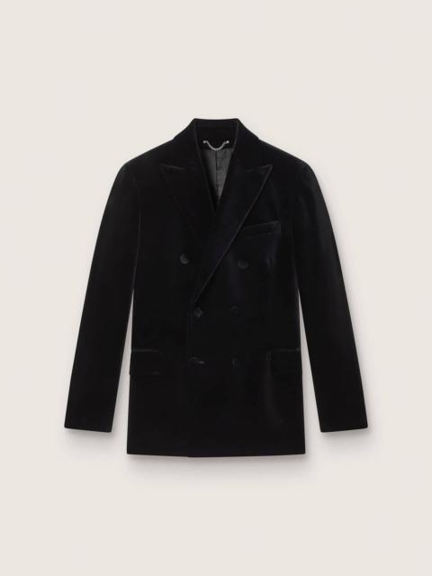 Men’s double-breasted blazer in black velvet with black satin lapels