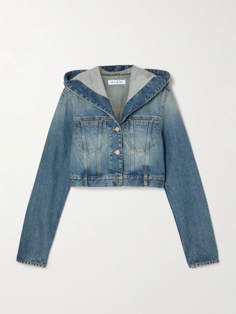 Cropped hooded denim jacket Blue