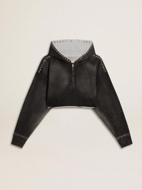 Gray cropped sweatshirt with a lived-in effect