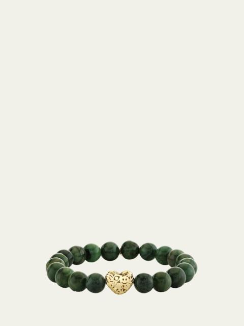14K Puffy Icon Wallpaper Heart on Green Bead Bracelet