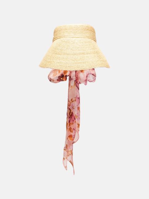 Scarf-detail raffia-effect visor