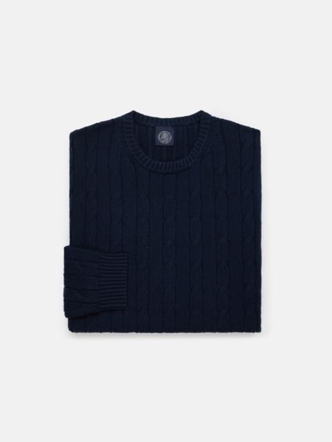 NAVY COTTON-CASHMERE CABLE CREWNECK SWEATER - TRIM FIT