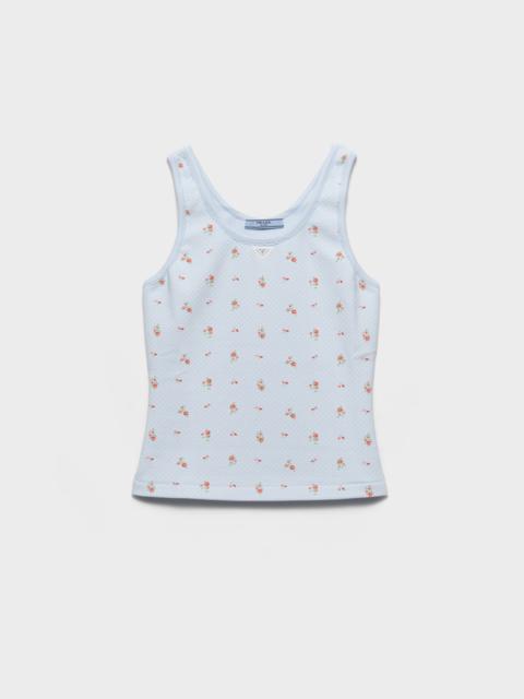 Bouquet print ribbed knit tank top