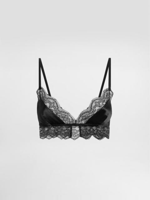 Soft-cup satin bralette with lace detailing