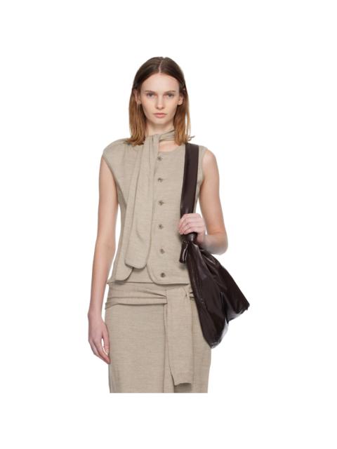 Beige Asymmetrical Sleeveless Cardigan