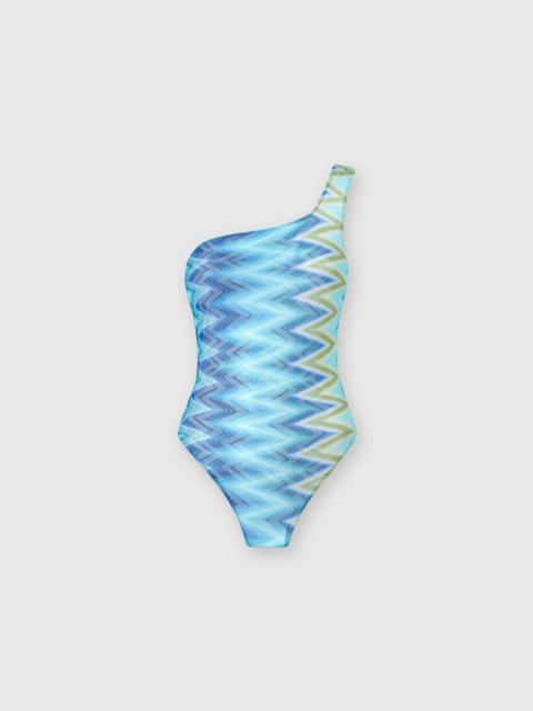 One-Shoulder Swimsuit with Faded Stripes