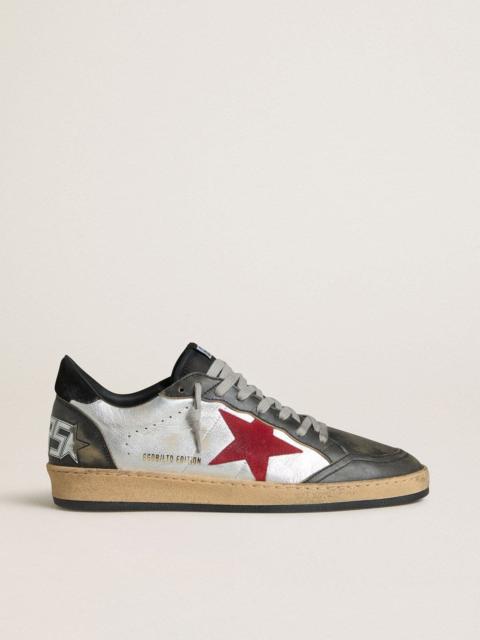 Men's Ball Star LTD in silver laminated leather with red suede star and black inserts