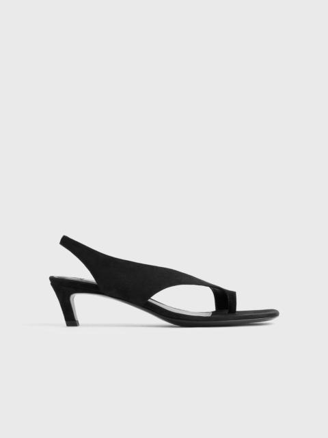Suede heeled thong sandals black