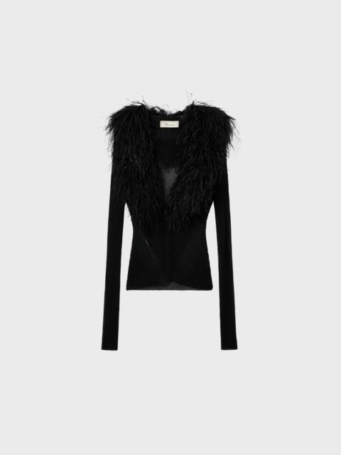 KNIT CARDIGAN WITH FEATHERED NECK