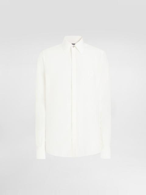 Silk shirt with logo embroidery