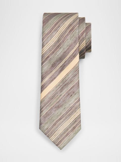 Men & apos;s Variegated Stripe Linen and Silk Tie