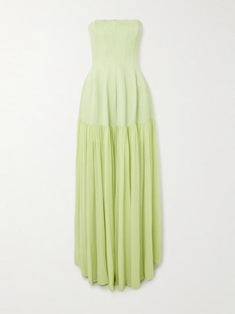 Sandrine Strapless Pleated Crepe-jersey And Chiffon Midi Dress