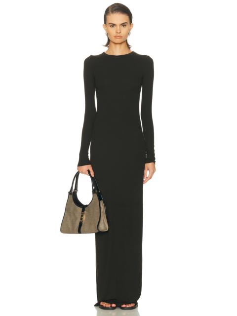 Silk Rib Long Sleeve Crewneck Fluid Dress