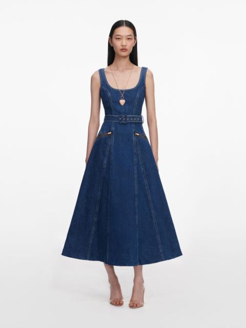 Denim Flared Belted Midi Dress