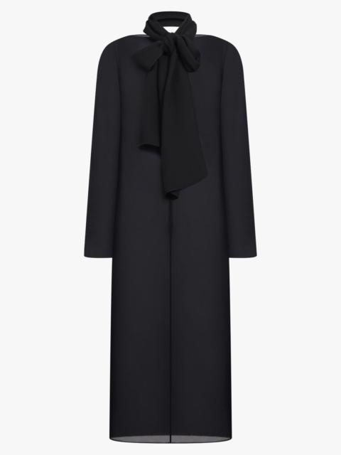 BOW L/S MIDI DRAPE DRESS WITH SCARF COLLAR | BLACK