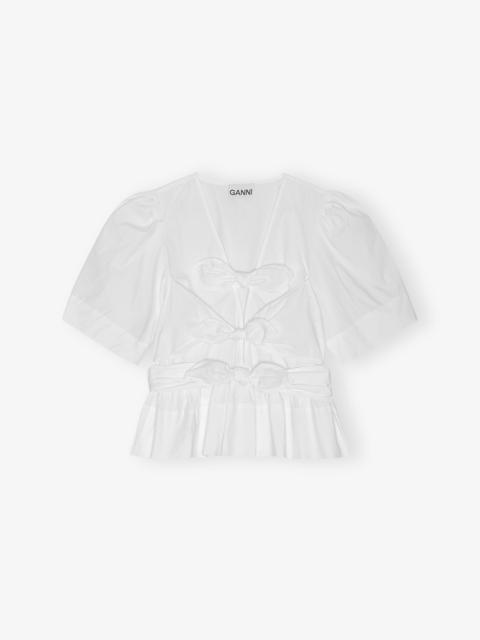 WHITE WASHED STRETCH COTTON TIE STRAP BLOUSE
