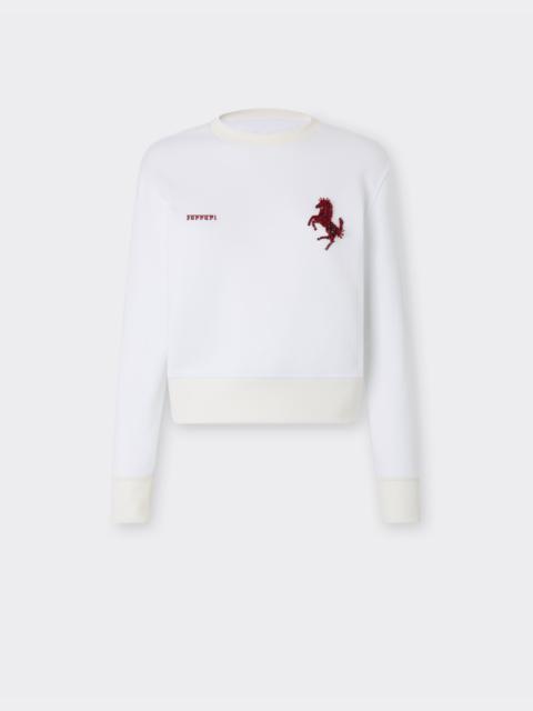 Cotton sweatshirt with embroidered Prancing Horse
