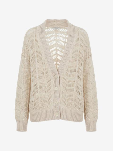 sequin-embellished open-knit cardigan