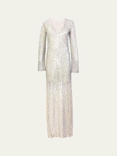 Nico Sequined Mesh Long-Sleeve Maxi Dress