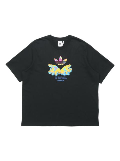 adidas originals Graphic Tee Retro Pattern Printing Sports Short Sleeve Black GK7182