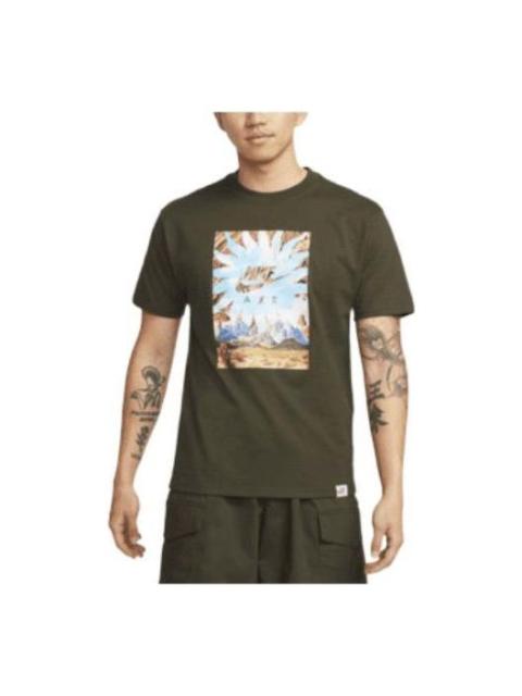 Men's Nike Landscape Logo Printing Round Neck Casual Short Sleeve Green T-Shirt DQ1020-355
