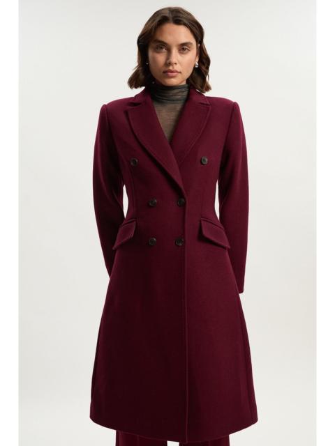 Wool Fitted Double Breasted Tailored Midi Coat
