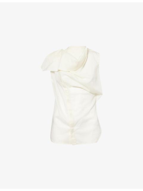 Island Draped Sleeveless Cotton Shirt